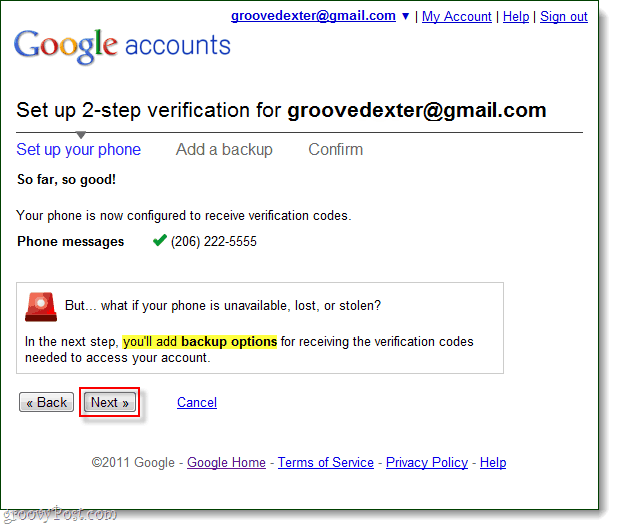 tambahkan opsi cadangan verifikasi Google 2 langkah