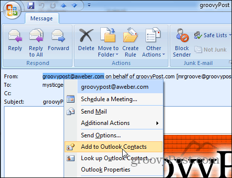 Tambahkan ke Kontak Outlook 2007