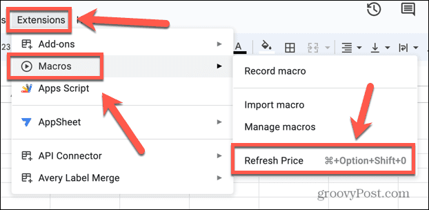 google sheets menjalankan makro