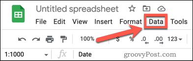 Buka menu Data di Google Spreadsheet