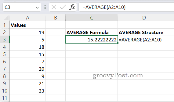 Contoh rumus RATA-RATA di excel