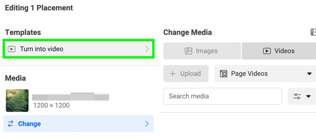 gambar template Ubah Menjadi Video di Pengelola Iklan Meta, langkah 1