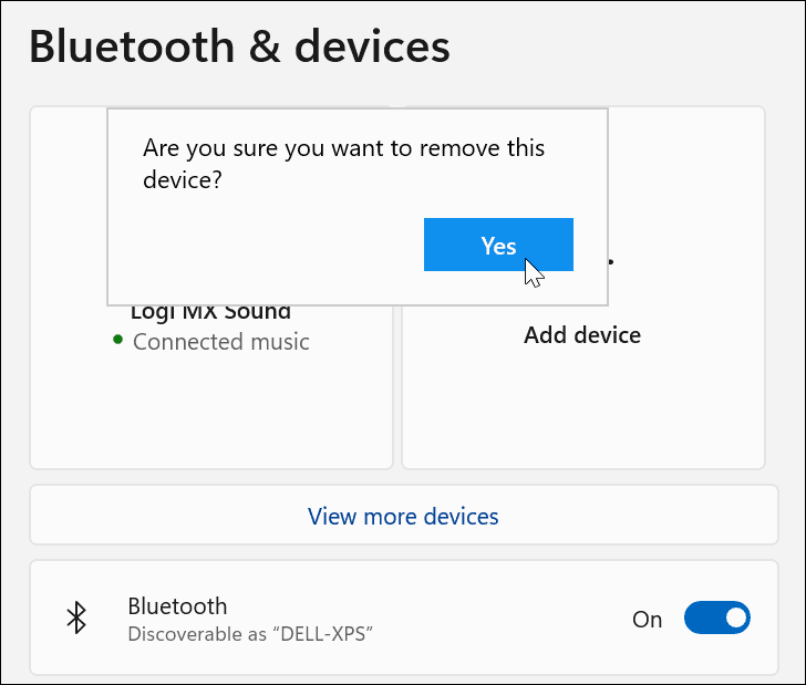 Verifikasi penghapusan Perangkat Bluetooth