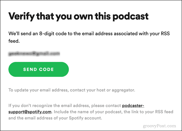 kirim kode verifikasi untuk podcast spotify