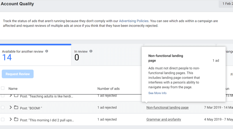 langkah 3 tentang cara menggunakan Alat Kualitas Akun Facebook