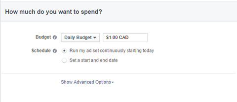 pilihan anggaran untuk iklan facebook