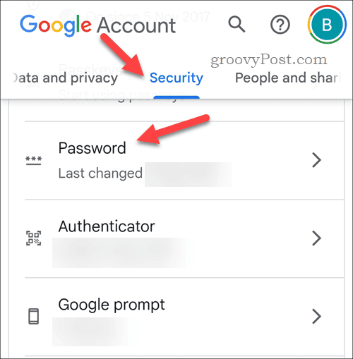 Buka pengaturan kata sandi akun Google