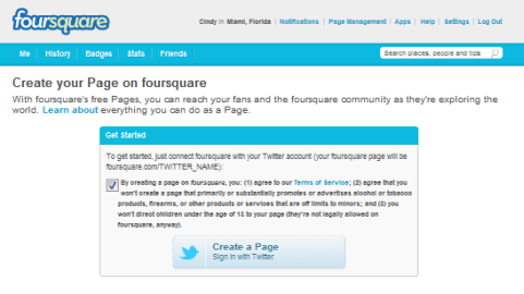 halaman bisnis foursquare