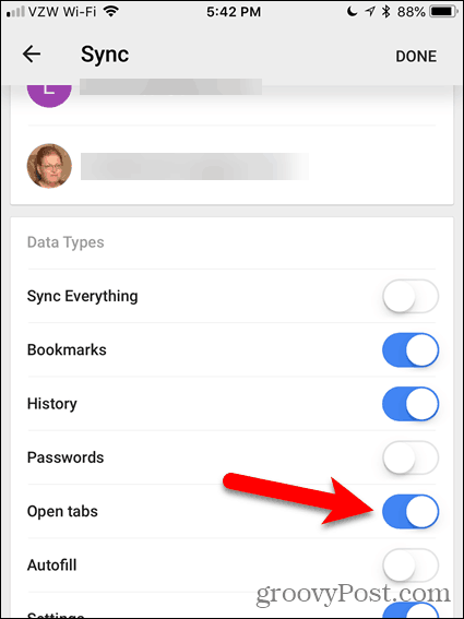 Aktifkan tab Terbuka di Chrome untuk iOS