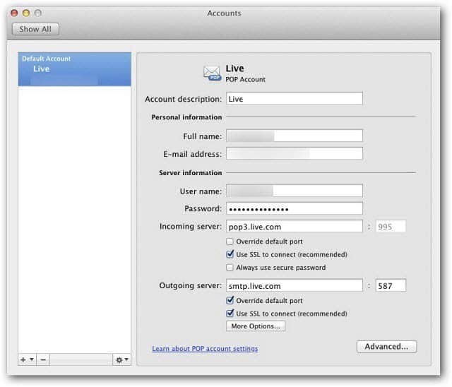 Microsoft Outlook Mac 2011: Mengatur Windows Live Mail menggunakan POP3
