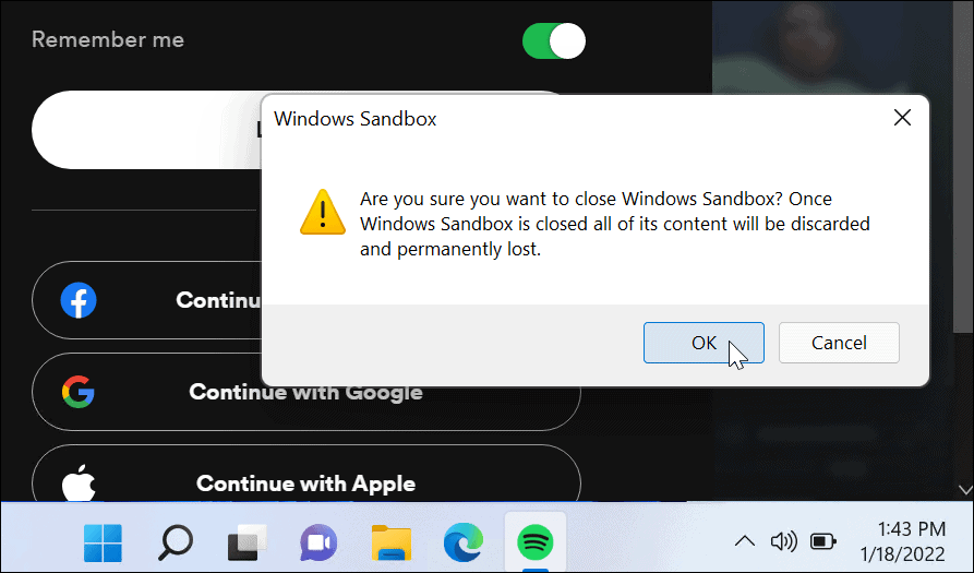 Verifikasi shutdown Windows Sandbox