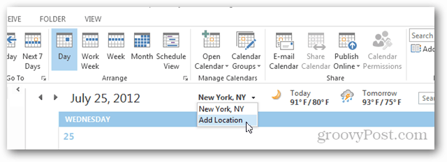 Cara menambah dan menghapus lokasi cuaca di kalender Outlook 2013