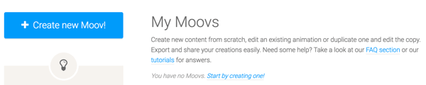 Klik tombol Buat Moov Baru untuk memulai dengan Moovly.