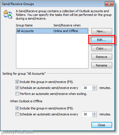 Tangkapan Layar Outlook 2010 - edit akun