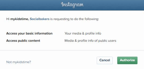 Izinkan Socialbakers untuk mengakses informasi akun Instagram Anda.