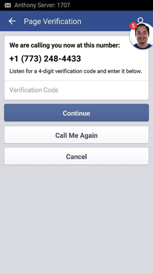 Tunggu panggilan dari Facebook dan tuliskan kode verifikasi 4 digit yang Anda berikan.