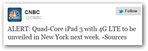 Pengumuman Twitter CNBC iPad 3