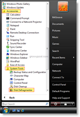 Luncurkan Disk Defragmenter dari Start Menu Windows Vista