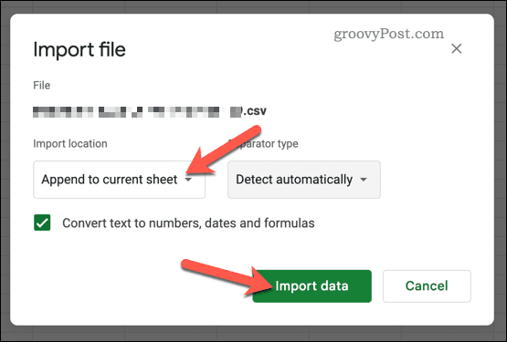 Impor file di Google Sheets