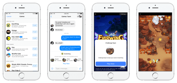 Facebook meluncurkan Permainan Instan, pengalaman bermain game lintas-platform HTML5 baru, di Messenger dan Umpan Berita Facebook untuk seluler dan Web.