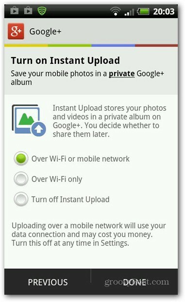 Google plus Upload Instan