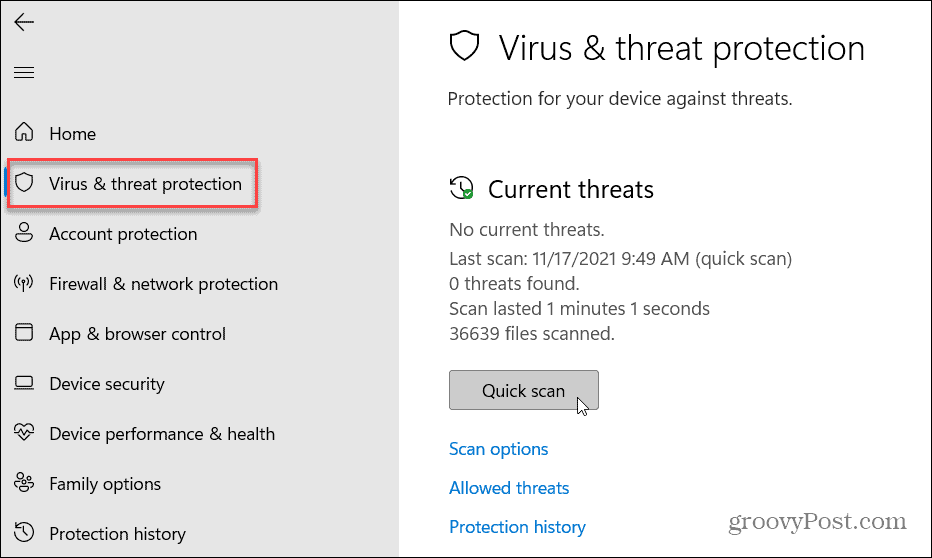 Perlindungan Virus dan Ancaman Windows 11