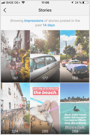 Lihat data Instagram Stories Impressions di Instagram Analytics.