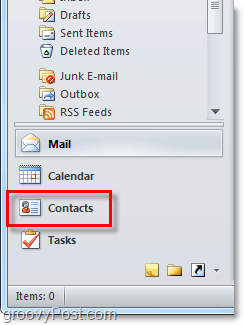 Akses daftar kontak di Outlook 2010