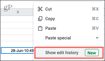 Klik kanan dan pilih Tampilkan Riwayat Edit di Google Spreadsheet