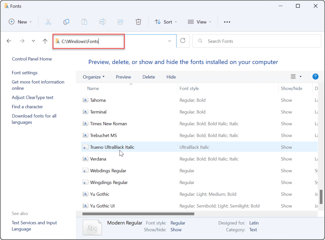 Instal atau Hapus Font di Windows 11