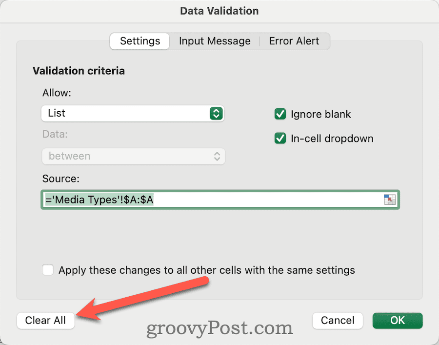 Menghapus Daftar Drop Down dari Excel