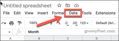 Membuka menu data di Google Spreadsheet