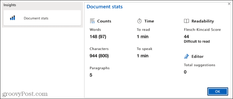 Statistik Dokumen Editor Microsoft