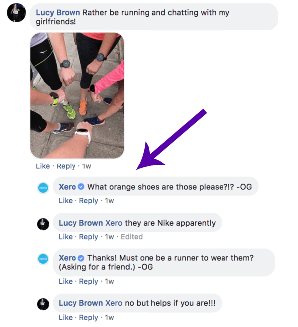 Contoh Xero yang mengomentari kiriman Facebook.