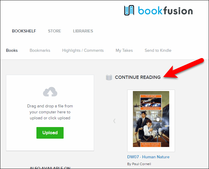 Bagian Lanjutkan Membaca di perpustakaan BookFusion Anda
