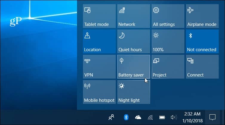 Pusat Tindakan Penghemat Baterai Windows 10