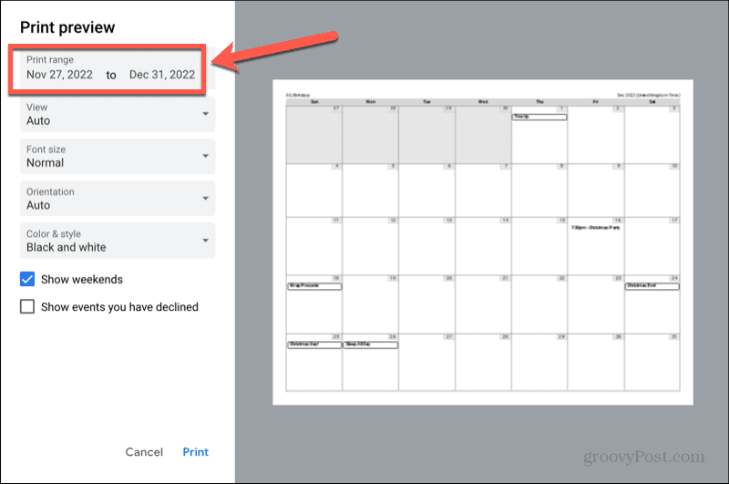rentang cetak kalender google