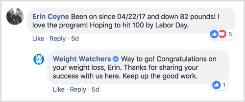 contoh tanggapan halaman Facebook terhadap komentar pengguna