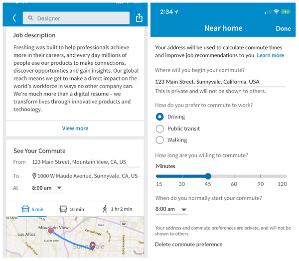 Anggota LinkedIn sekarang dapat melihat perkiraan waktu perjalanan pada hari kerja biasa dari lokasi perangkat mereka saat ini hingga pekerjaan yang diposting di LinkedIn.