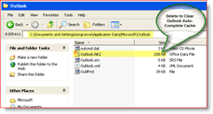 Hapus Outlook Auto Complete Cache - Windows XP