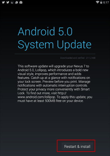 restart nexus 7 dan instal android 5