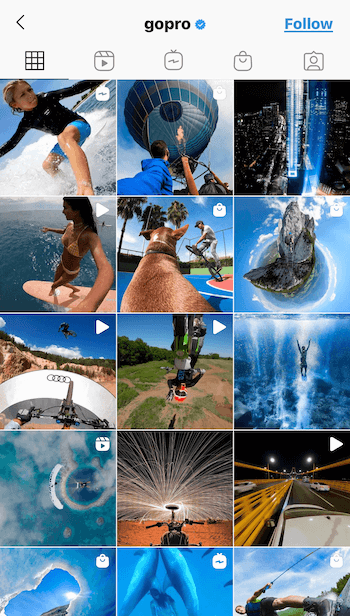 tangkapan layar feed instagram untuk GoPro dengan konten yang terasa serasi dan kohesif