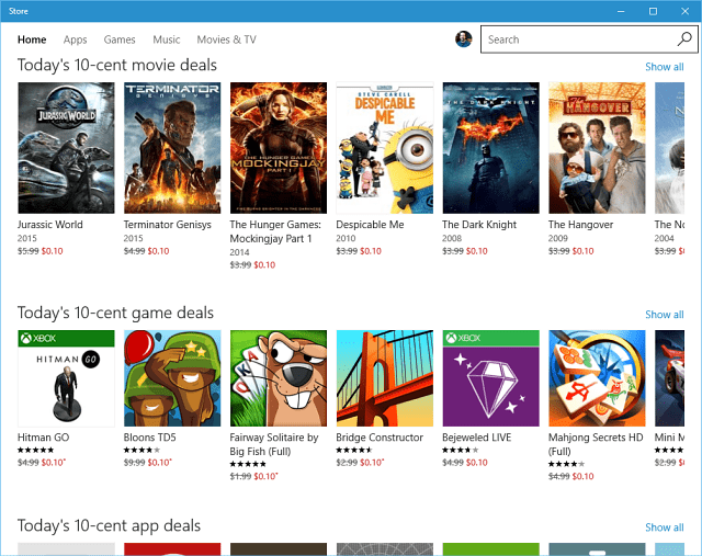 Windows Store Penawaran 10 sen