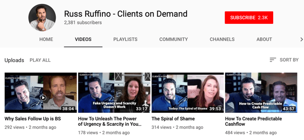 Cara bisnis B2B menggunakan video online, Russ Ruffino mengambil sampel saluran YouTube untuk video wawancara