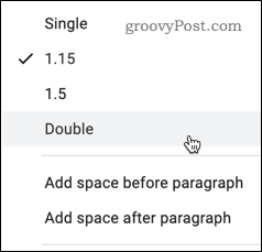 Memilih opsi penspasian baris di Google Documents