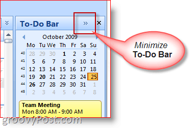 Bilah Tugas Outlook 2007 - Minimalkan