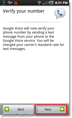 Google Voice di Android Mobile Config Verify Number
