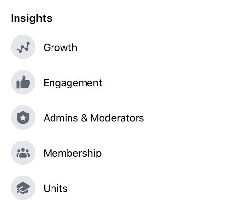 menu wawasan facebook yang menampilkan berbagai opsi pengukuran analitik