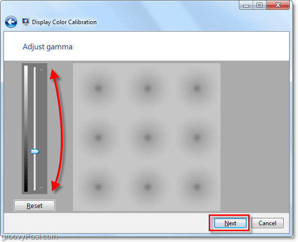 gunakan bilah gulir untuk menggerakkan gamma Anda ke atas dan ke bawah untuk mencocokkan gambar dari halaman windows 7 sebelumnya