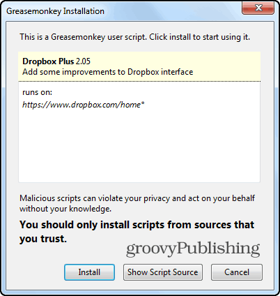 Struktur pohon Dropbox menginstal script Firefox